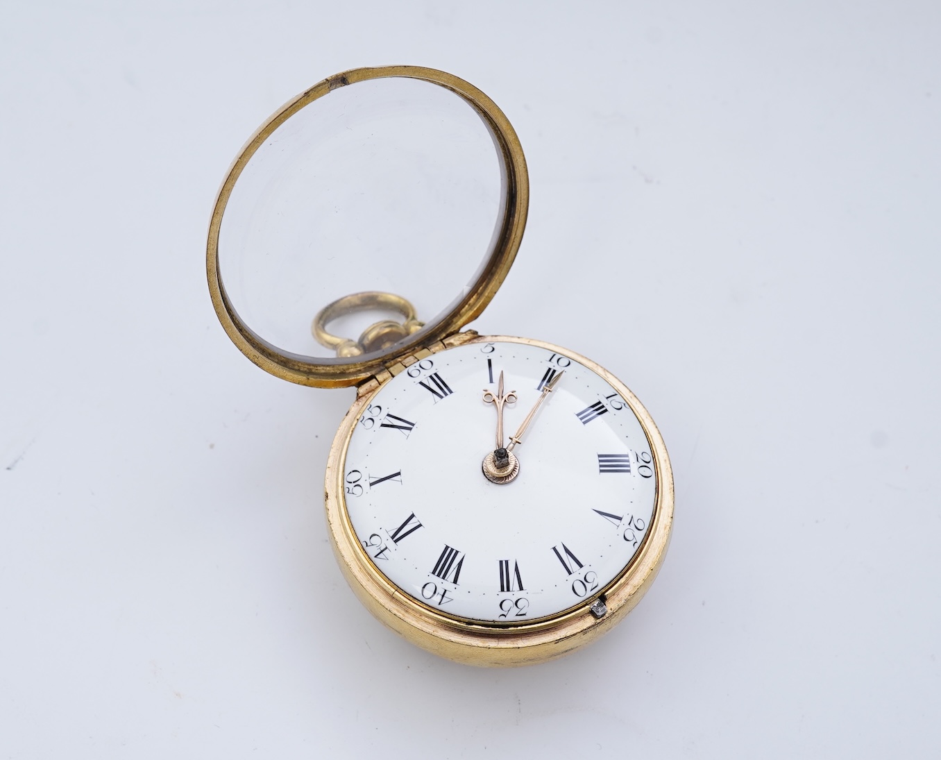 An 18th century gilt metal and leather pair cased key wind verge pocket watch by Samuel Adams, Bromley, Kent, circa 1770